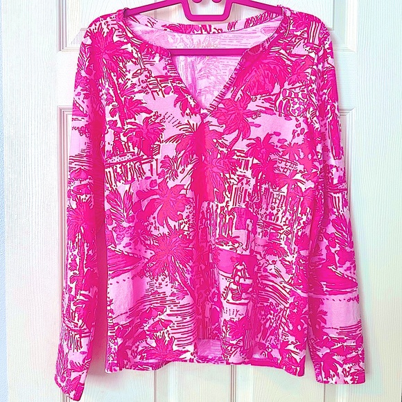 Lilly Pulitzer Kayleigh fitted Top in Rule Breakers Paradise Pink – Size Medium - Picture 1 of 12